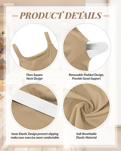 Vista 6 de Locoowai 3 piezas de camiseta sin mangas para mujer, cuello cuadrado, camiseta sin mangas para fitness, informal, básica, para entrenamiento, yoga