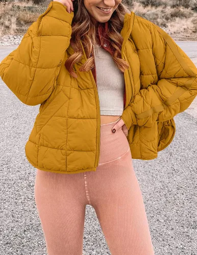 Vista 5 de LEANI Women's Oversized Lightweight Puffer Jackets Long Sleeve Zipper Short Down Coat with Pockets