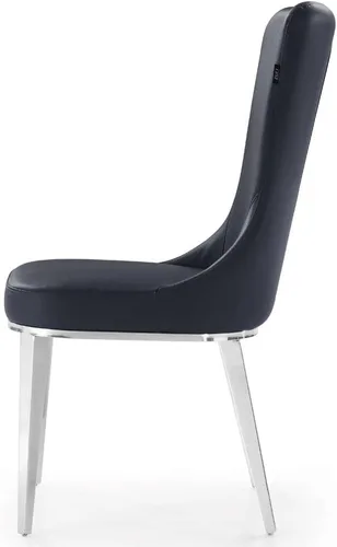 Vista 7 de ZURI Modern Norma Silla de comedor - Negro con base de acero inoxidable pulido