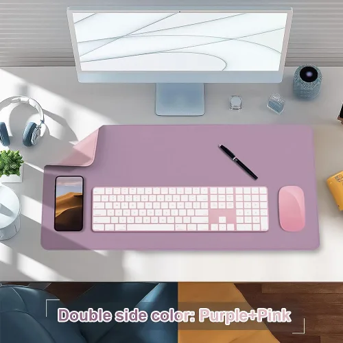 Vista 10 de Protector de escritorio de cuero, alfombrilla para mouse, alfombrilla de escritorio de oficina, alfombrilla de cuero sintético de doble cara, Gris +