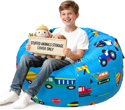 Vista 30 de Lukeight - Puf de almacenamiento de animales de peluche para niños, funda para puf de dinosaurio con cremallera para organizar la habitación