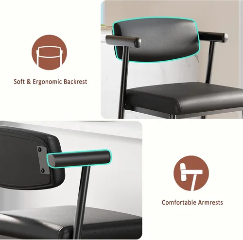 Vista 5 de IDEALHOUSE Juego de 2 taburetes de bar de altura de mostrador con brazos, taburetes de bar tapizados de 26 pulgadas con respaldo, asiento más ancho