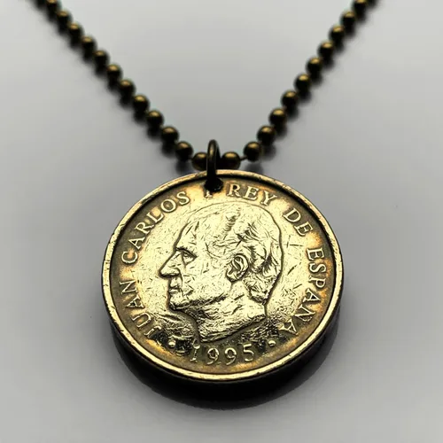Vista 2 de 1995 Spain España 100 Pesetas coin pendant rey Juan Carlos I FAO Madrid Barcelona Sevilla Granada Malaga Valencia Cadiz Zaragoza Murcia Bilbao