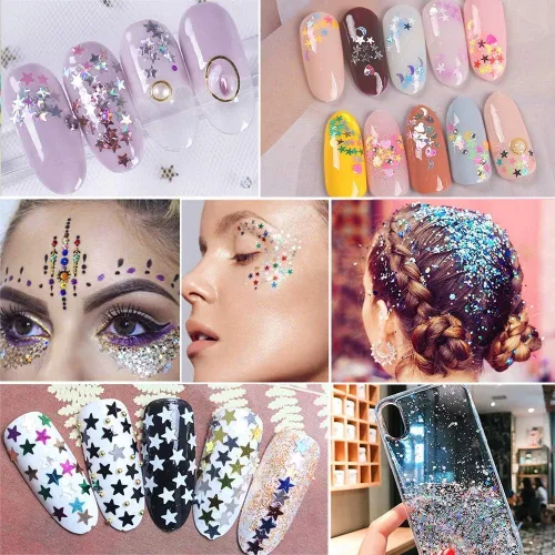 Vista 5 de EBANKU Star Glitter Confetti, 24 cajas de lentejuelas holográficas 3D láser arte de uñas escamas coloridas uñas purpurina manicura calcomanías
