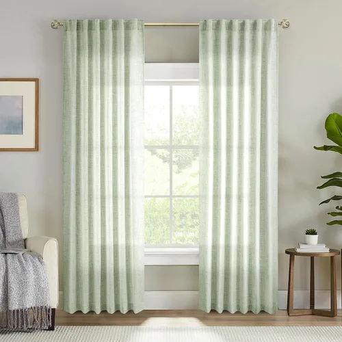 Vista 36 de Cortinas de Lino Natural Color Crema de 84 Pulgadas de Largo para Sala de Estar, Juego de 2 Paneles de Lino Texturizado con Trabillas Traseras