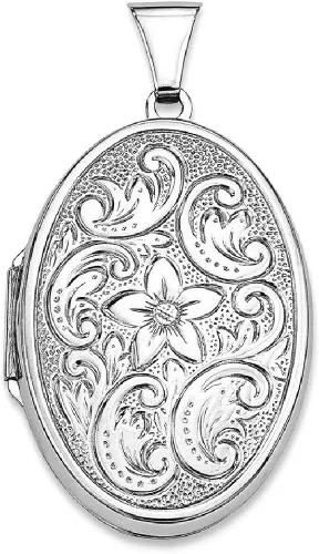Vista 9 de Collar de cadena de plata de ley 925 reversible con espirales florales ovalados y colgante de foto, con cadena que sostiene fotos, joyería fina