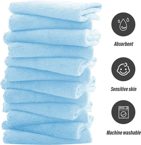Vista 4 de Sunny zzzZZ Paquete de 24 paños ultrasuaves para bebé, 10 x 10 pulgadas, forro polar coral, ropa de lavado extra absorbente para bebés, bebés