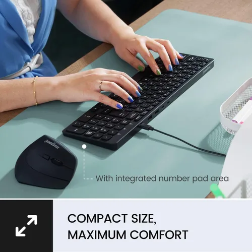 Vista 5 de Perixx PERIBOARD-215B US Teclado con cable - Teclas de tijera ultra delgadas - 2 puertos USB-A y USB-C integrados - Cable desmontable - Negro