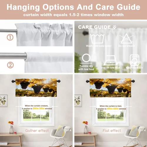 Vista 224 de Shrahala Orange Autumn Autumn Blackout Curtain Tiers, Fall Kitchen Valance Light Blocking Tier Drapes with Rod Pocket, 2 Pack 26 X 24 in