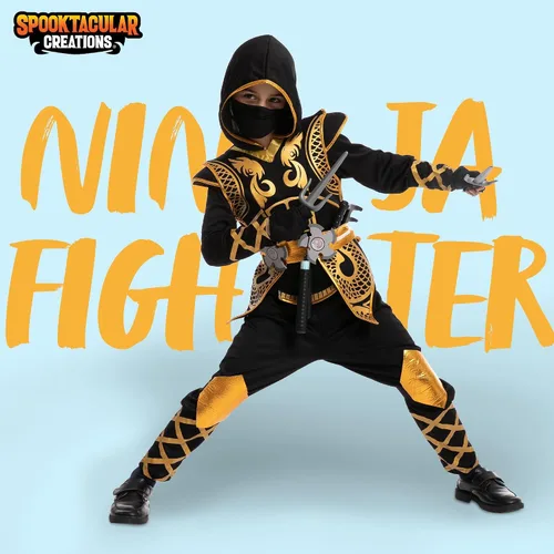 Vista 2 de Spooktacular Creations Disfraz de ninja dorado para niños, disfraz de Halloween