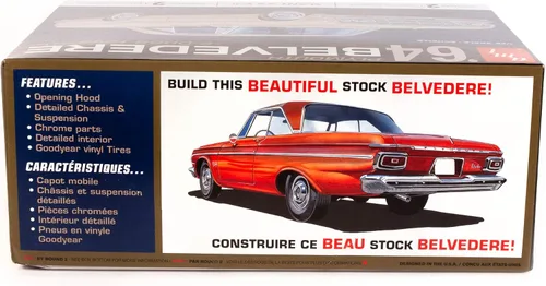 Vista 4 de AMT - 1964 Plymouth Belvedere (con motor recto 6) 2T, 1:25 (AMT1188M), blanco
