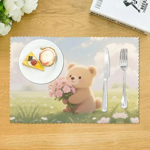 Vista 3 de Rectangular Placemats Set of 4, Heat Resistant Bear Printed Kitchen Dining Table Mats