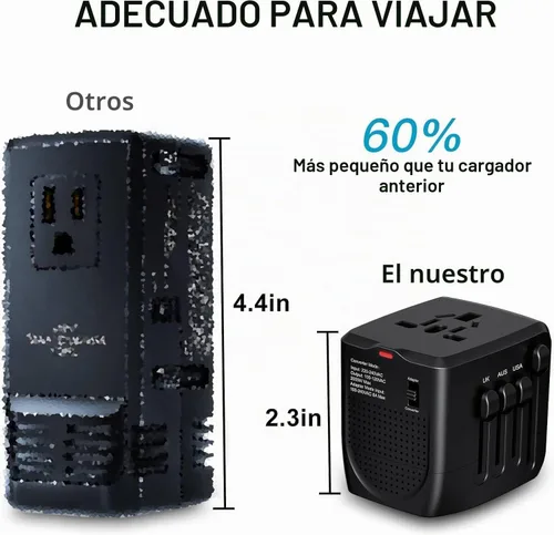 Vista 8 de Adaptador de viaje internacional y convertidor de voltaje que baja de 230 V a 120 V Negro