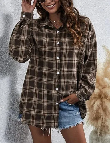 Vista 2 de Zontroldy Camisas de Franela a Cuadros para Mujer de Talla Grande Manga Larga con Botones a Cuadros Buffalo Camisa Blusa Tops