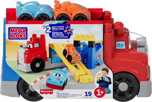 Vista 7 de MEGA BLOKS First Builders - Juego de bloques de construcción para niños pequeños, construye y corre con plataforma con 19 piezas, 2 autos
