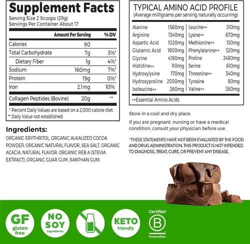 Vista 2 de Orgain - Polvo de péptidos de colágeno hidrolizado para mujeres y hombres, chocolate, 20g de colágeno alimentado con pasto - Suplemento de apoyo