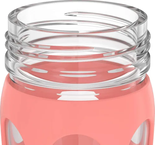 Vista 3 de Lifefactory Botella de agua de vidrio de 12 onzas con tapa abatible activa y funda protectora de silicona, Cantaloupe, 12 onzas