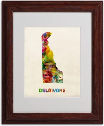 Vista 2 de Trademark Fine Art Mapa Delaware - Arte enmarcado enmarcada de Michael Tompsett en marco de madera, 11 x 14 pulgadas