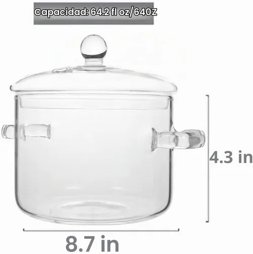 Vista 2 de Olla de vidrio de 1.6L/57Oz con tapa, olla de cocina para estufa con asa y tapa, olla transparente para sopa con tapa, para sopa, leche, comida