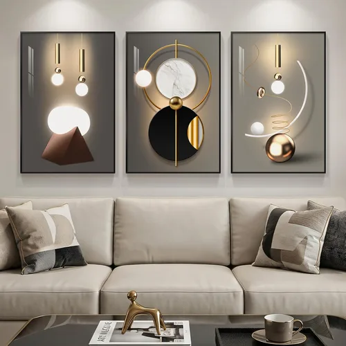 Vista 24 de Juego de arte moderno enmarcado de 3 piezas, arte abstracto de líneas geométricas en blanco y negro, pinturas artísticas de lujo contemporáneas