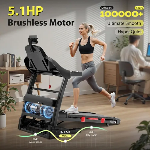 Vista 6 de Cinta de correr con ventilador, caminadora plegable de 5.1 HP con capacidad
