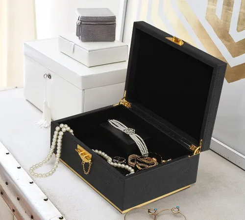Vista 3 de HofferRuffer Elegante Caja Decorativa de Cuero Sintético, Organizador de Caja de Joyería de Almacenamiento, Soporte Organizador de Cosméticos Grande