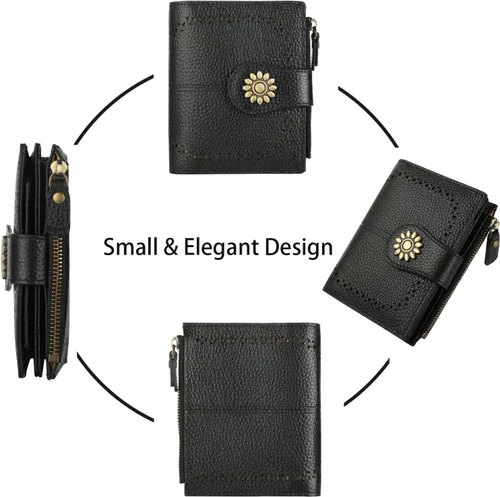Vista 3 de Lavemi Cartera de piel para mujer, pequeña, compacta, con bloqueo RFID, para tarjetas de crédito, con bolsillo con cremallera