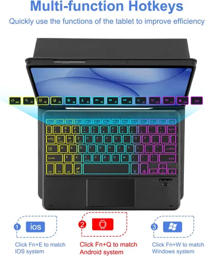 Vista 4 de MePadKey Funda de teclado con panel táctil para Samsung Galaxy Tab A11 Plus/A9 Plus 2025/2023 de 11 pulgadas, retroiluminación de 7 colores, teclado