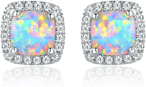 Vista 8 de Barzel Aretes de Tuerca de Ópalo Blanco Creado Chapados en Oro Blanco para Mujeres - Fabricado en Brasil Oro rosa