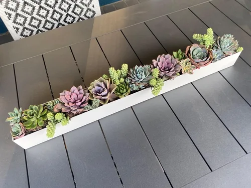 Vista 2 de Maceta moderna de canal de metal - Maceta rectangular para suculentas - Macetas para alféizar de 32" - Decorativa para interior/exterior, mesa