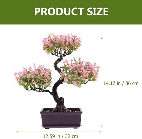 Vista 7 de Cabilock Árbol de bonsái artificial, decoración de bonsái artificial, modelo de planta verde artificial, planta en maceta para el hogar, mesa, Rosa
