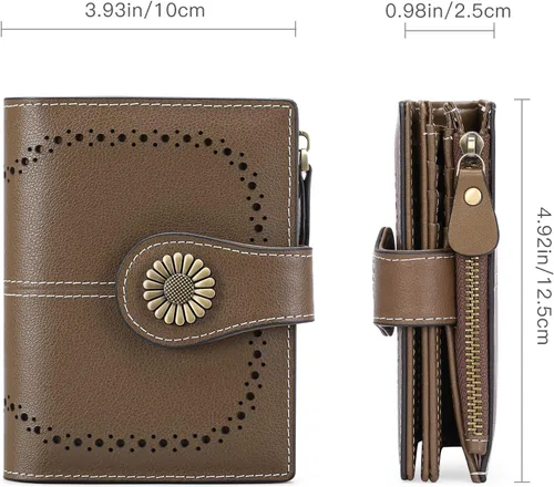 Vista 3 de SENDEFN Carteras pequeñas para mujer, con bloqueo RFID, de cuero, plegable, tarjetero con ventana de identificación, (4-brown), Cartera pequeña