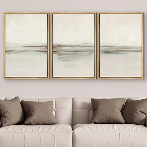 Vista 50 de SIGNFORD - Set de obras de arte en lienzo enmarcado para pared, ilustraciones abstractas de neblina del desierto en tonos neutros beige y marrón