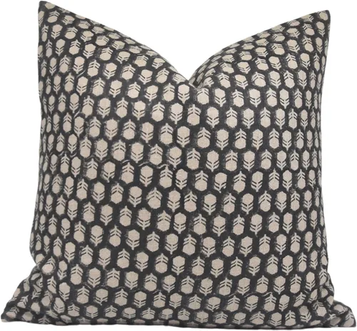 Vista 14 de Fundas de almohada de lino grueso con estampado de bloques, 14x14 pulgadas, fundas de almohada vintage hechas a mano para sofá y sofá, funda