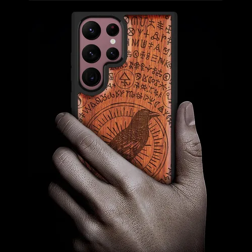 Vista 2 de Carveit Funda de madera para Galaxy S22 Ultra [madera natural y TPU suave negro] a prueba de golpes, diseño único de madera compatible con Samsung