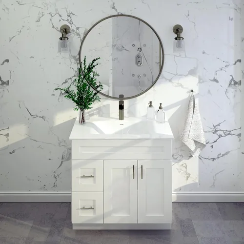 Vista 7 de White Shaker - Base para lavabo de baño con cajones de 36 pulgadas, listo para montar