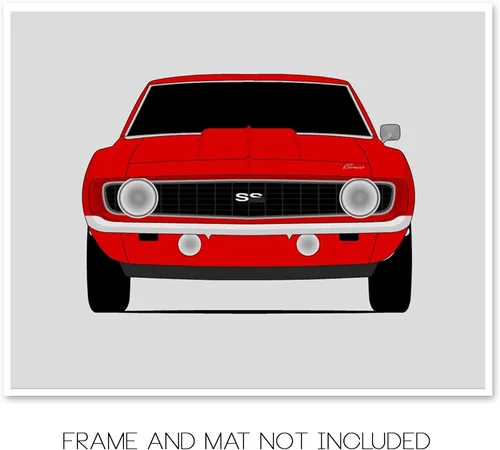 Vista 2 de Custom Car Posters Póster hecho a mano compatible con Chevy Camaro SS 1969 de 1ª generación, decoración de pared, 8 x 10 pulgadas, impresión
