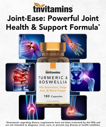 Vista 6 de tnVitamins Turmeric & Boswellia Complex (180 cápsulas) con raíz de jengibre, bromelina y extracto de pimienta negra Fórmula Joint-Easy: potente