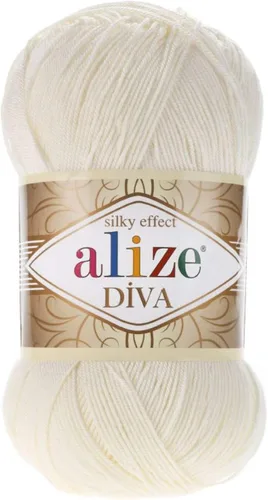 Vista 41 de Alize Diva Silk Effect 100% hilo acrílico de microfibra, 1 madejas de bola de 3.53 oz 383yds color (1 - crema)