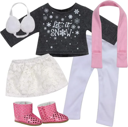 Vista 6 de Sophia's Conjunto de 6 piezas, suéter, falda y accesorios para muñecas de 18 pulgadas, gris y blanco