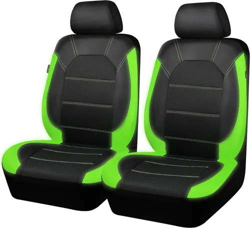 Vista 8 de CAR PASS Fundas de cuero para asientos delanteros solamente, con fundas de asiento delantero de malla de aire, transpirables, fundas de asiento Verde