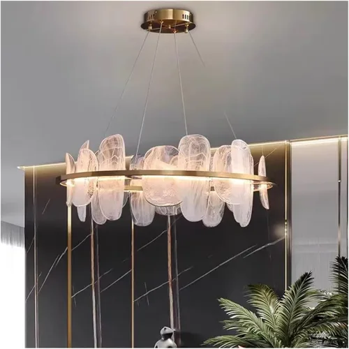 Vista 6 de Gold Ring Cloud Glass Pendant Lamp Cloud Glass Adjustable Ceiling Pendant Light Luxury Gold Ring Hanging Light Crystal Ceiling Chandelier for Living