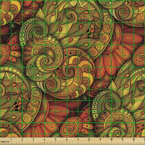 Vista 2 de Ambesonne Tela de cachemira por The Yard, diseño abstracto con flores con líneas de contorno, tela decorativa para tapicería y detalles del hogar