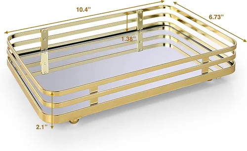 Vista 4 de SunnyPoint Bandeja decorativa clásica para espejo de maquillaje (oro pulido)
