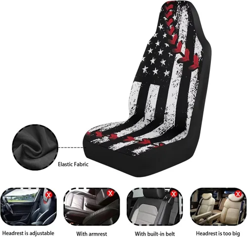 Vista 6 de Juego de 2 fundas de asiento delantero de automóvil, con diseño de bandera estadounidense, juego de 2 accesorios automotrices extraíbles, ajuste