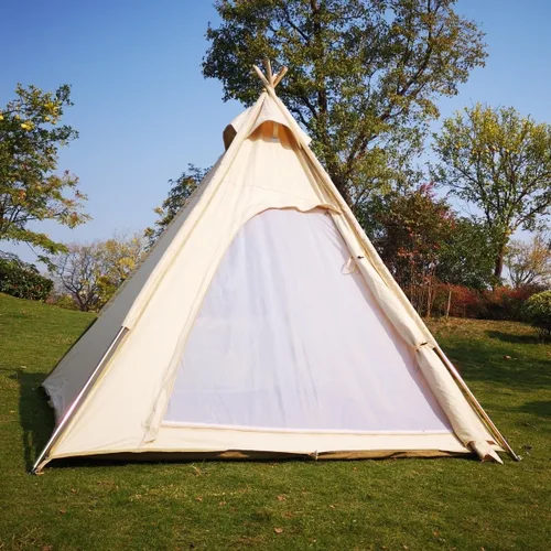 Vista 2 de Latourreg Tienda de campaña al aire libre para 2 personas de 6.6 ft de lona para acampar pirámide Tienda grande de pagoda de tipi para adultos