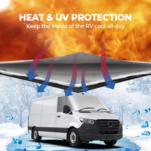 Vista 2 de BougeRV Cubierta de nieve para parabrisas de autocaravana para clase B, Dodge Mercedes Sprinter (2006-2015) para ventana delantera, accesorios