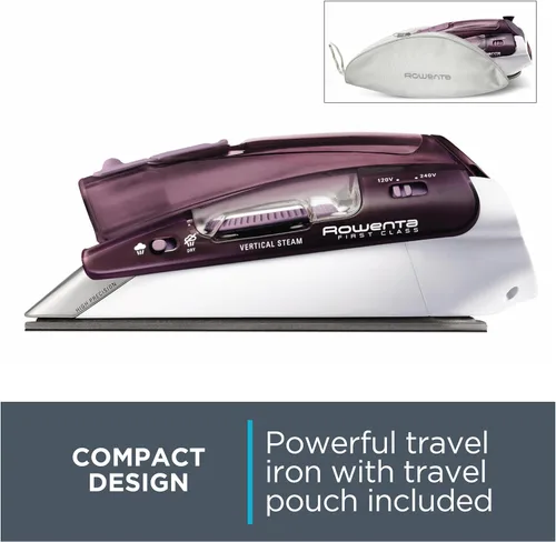 Vista 6 de Rowenta Plancha de Viaje, Plancha Compacta de Acero Inoxidable con Suela de Mano Vaporizadora para Ropa, 200 Orificios Microsteam, 1000 Vatios