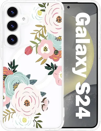 Vista 81 de Funda magnética para Samsung Galaxy S22 Ultra Flower, compatible con MagSafe, patrón floral transparente a prueba de golpes, parte trasera