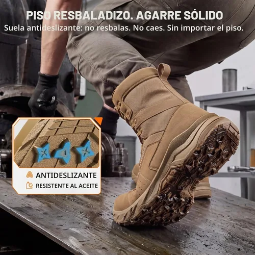 Vista 6 de NINGO Botas de trabajo tácticas militares para hombre, punta suave, 8 Marrón moca